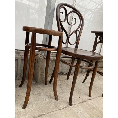 2221 - A BENTWOOD CAFE CHAIR WITH SCROLL BACK AND A BENTWOOD STOOL