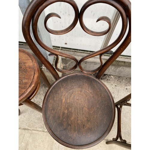 2221 - A BENTWOOD CAFE CHAIR WITH SCROLL BACK AND A BENTWOOD STOOL