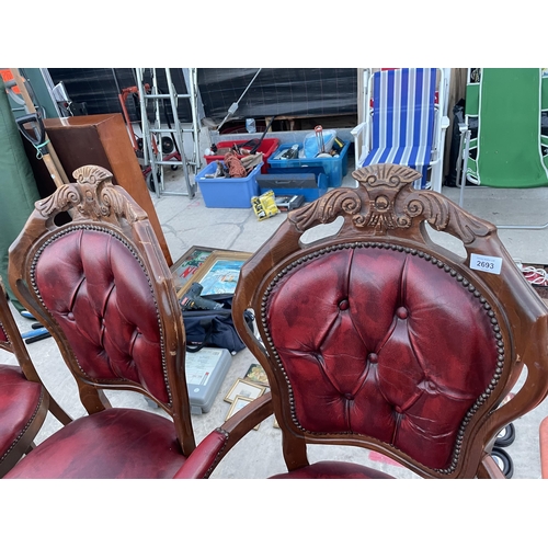 2693 - A SET OF SIX CONTINENTAL STYLE DINING CHAIRS, TWO BEING CARVERS