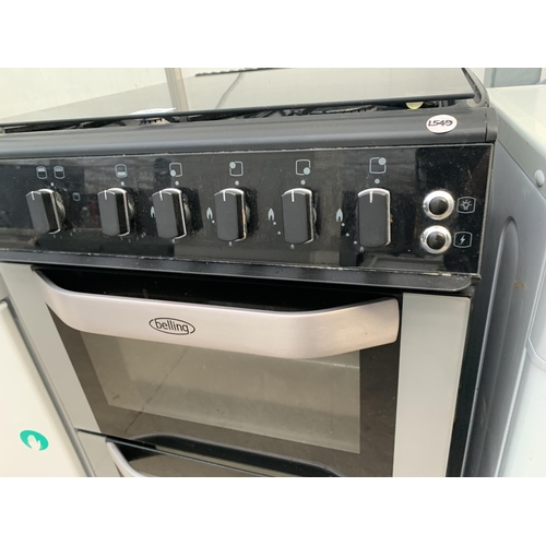 2058 - A BLACK AND CHROME BELLING GAS AND ELECTRIC OVEN AND HOB