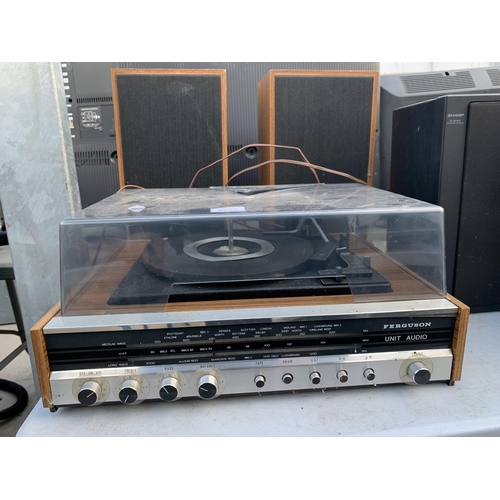 2132 - A FERGUSON RECORD PLAYER AND A PAIR OF WOODEN CASED SPEAKERS