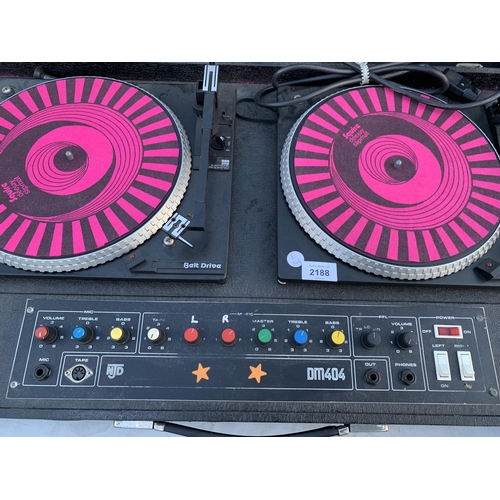 2188 - AN NJD DM404 DJ TURNTABLE WITH TWO RECORD PLAYERS