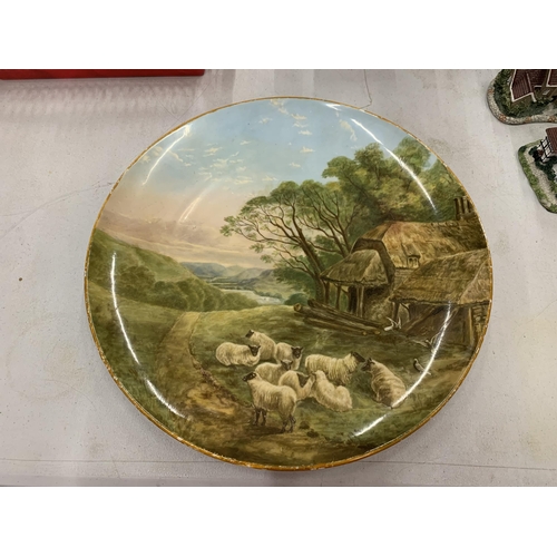 156 - A HANDPAINTED COPELAND WALL CHARGER WITH AN IMAGE OF SHEEP - DIAMETER 31CM