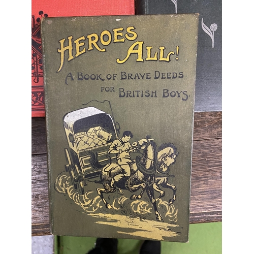 1012 - FIVE VINTAGE HARDBACK BOOKS TO INCLUDE 'HEROES ALL!' ( A BOOK OF BRAVE DEEDS FOR BRITISH BOYS ) VALE... 