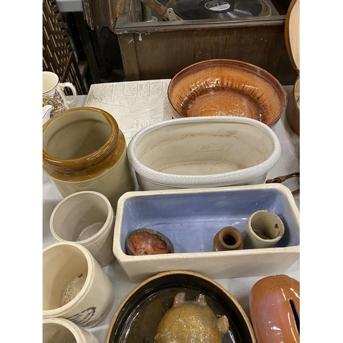 1057 - A LARGE QUANTITY OF STONEWARE ITEMS TO INCLUDE MARMALADE POTS, PLANTERS, BOWLS, FIGURES, INLAID ALAB... 