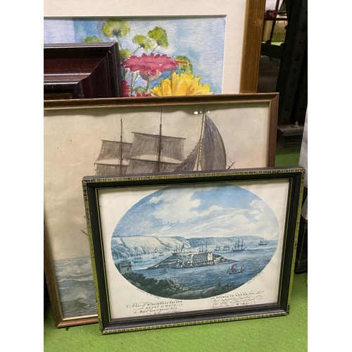 1069 - A QUANTITY OF FRAMED PRINTS TO INCLUDE SHIPS, FLORAL, ETC