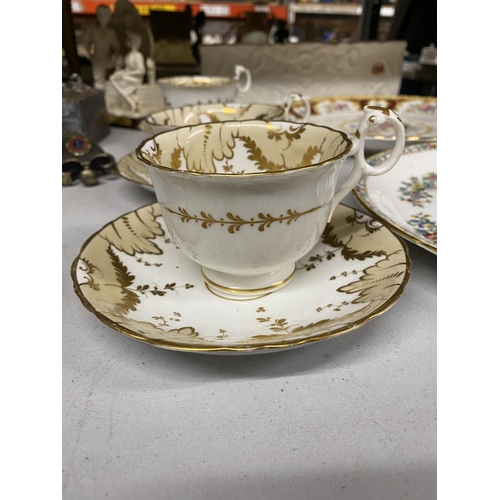 1070 - A COALPORT 'MING ROSE' PLATE, LARGE ROYAL ALBERT 'LADY HAMILTON' PLATE, CHINA CUPS AND SAUCERS AND A... 