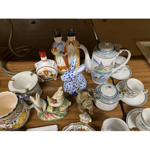 1097 - A QUANTITY OF CERAMIC ITEMS TO ICLUDE FIGURES, AN ORIENTAL COFFEE SET, ETC