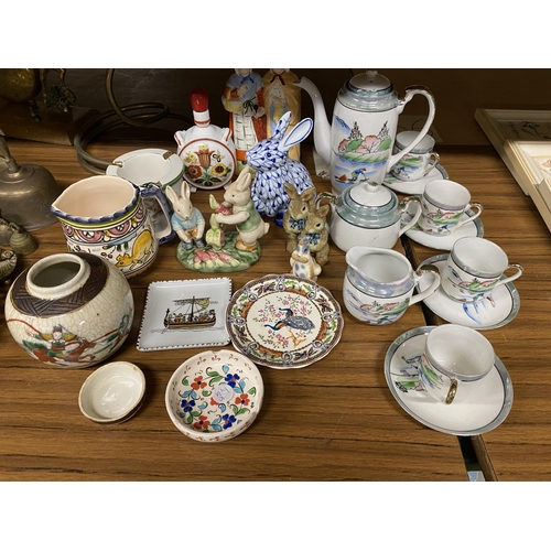 1097 - A QUANTITY OF CERAMIC ITEMS TO ICLUDE FIGURES, AN ORIENTAL COFFEE SET, ETC