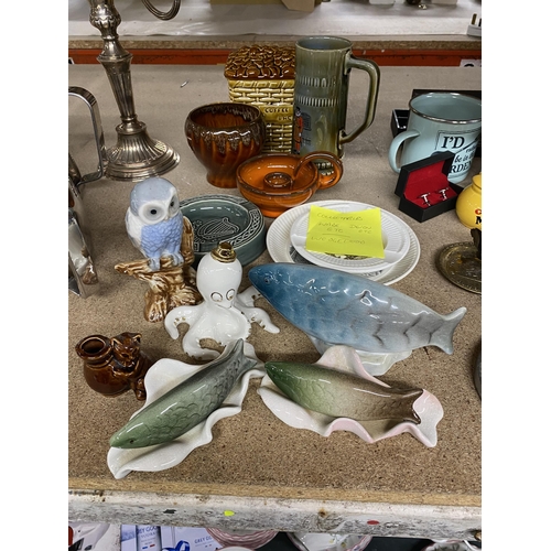 1119 - A QUANTITY OF CERAMIC ITEMS TO INCLUDE TWEMLOW WARE FISH, DEVON STUDIO POTTERY, WADE, ETC