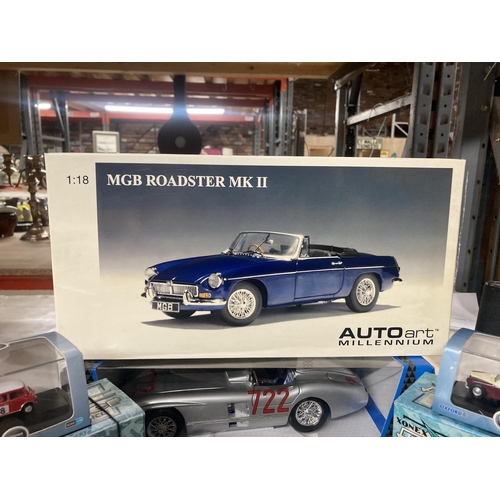 1139 - A COLLECTION OF DIE CAST METAL CARS AND SCOOTERS TO INCLUDE LAMBRETTA, MGB ROADSTER AND CARAVAN, ETC... 