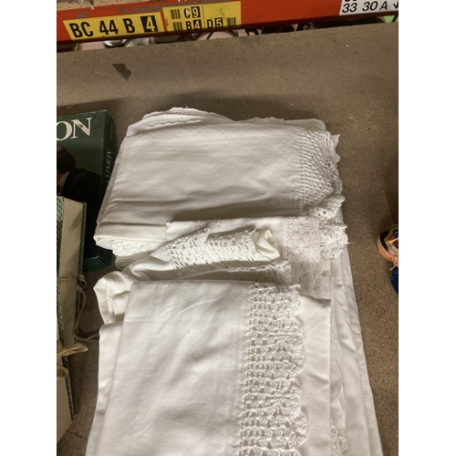 1154 - A QUANTITY OF LACE SHEETS, PILLOW CASES, ETC.,