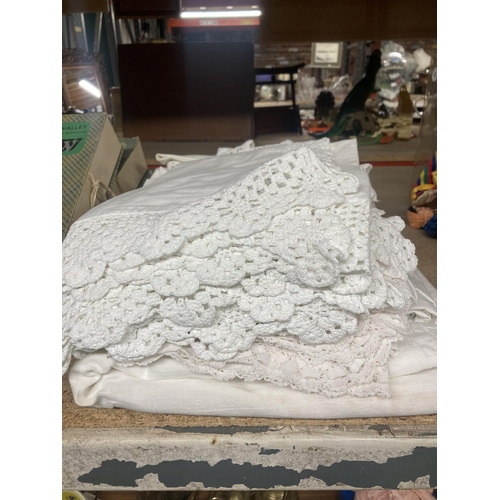 1154 - A QUANTITY OF LACE SHEETS, PILLOW CASES, ETC.,