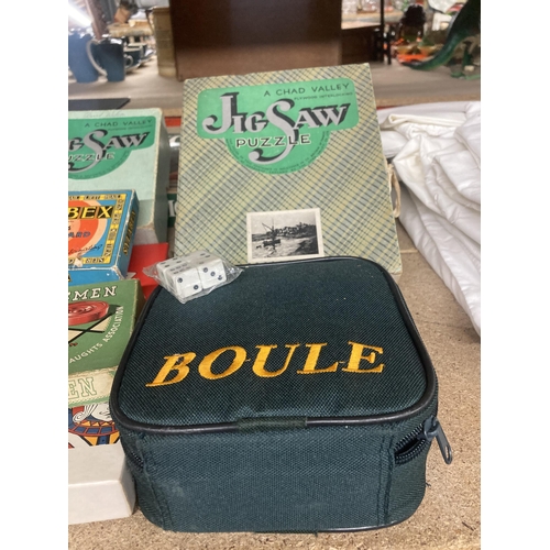 1155 - A QUANTITY OF VINTAGE GAMES TO INCLUDE BOULE, SYLABEX, SCRABBLE, BACKGAMMON, ETC.,