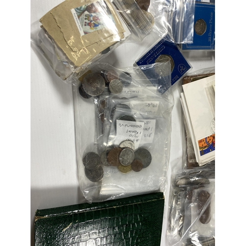 496 - A SMALL LOT OF STAMPS AND COINS (INCL IOM )