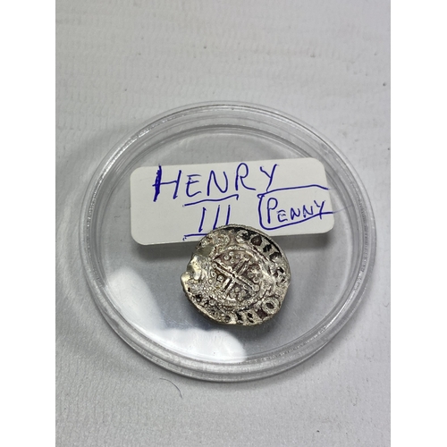 498 - A UK HENRY 111 , HAMMERED SILVER, 1D COIN