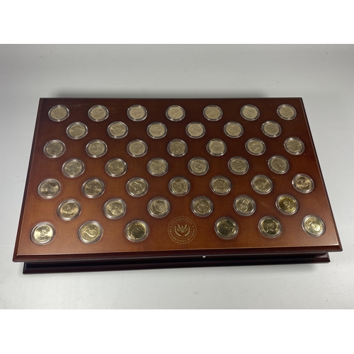 503 - THE USA “PRESIDENTIAL DOLLARS COLLECTION” . PRESENTED IN TWO LAYER WOODEN BOX , SUPPLIED BY DANBURY ... 