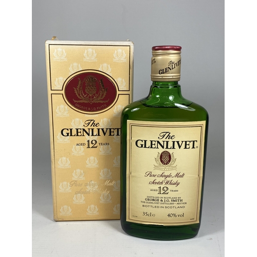 305 - 1 X BOXED 35CL BOTTLE - 1980/1990'S THE GLENLIVET 12 YEAR OLD PURE SINGLE MALT SCOTCH WHISKY