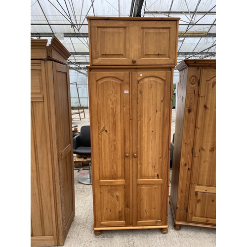 2708 - A MODERN PINE TWO DOOR WARDROBE WITH TOP BOX, 32