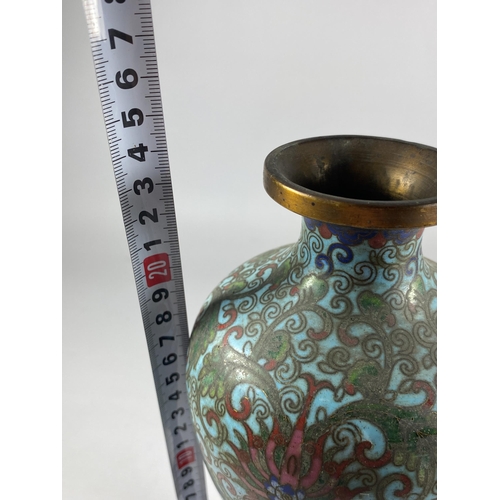 339 - A 19TH CENTURY CHINESE FLORAL CLOISONNE DESIGN VASE, HEIGHT 24CM (A/F)