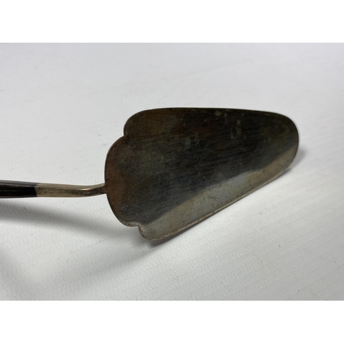 342 - A TIBETAN WHITE METAL SERVER WITH EBONY HANDLE, LENGTH 19CM