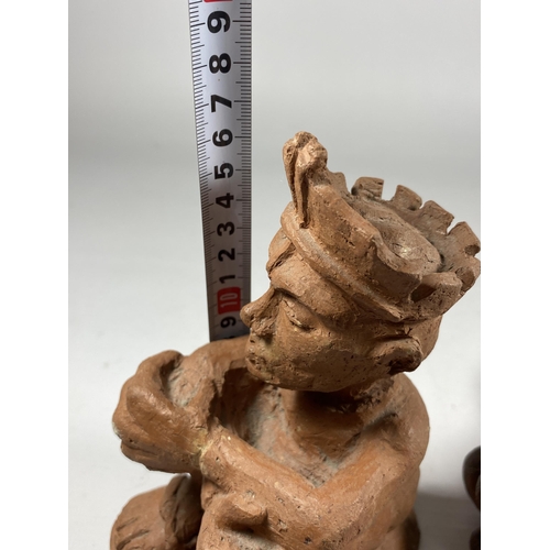 349 - TWO UNUSUAL UGANDAN POTTERY / TERRACOTTA MODELS, HEIGHT 16CM