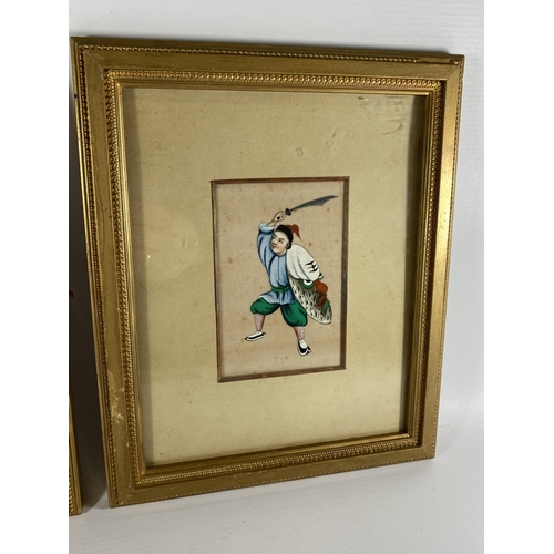 376 - A PAIR OF 19TH CENTURY CHINESE RICE PAPER PAINTINGS IN GILT FRAMES, 29 X 24CM