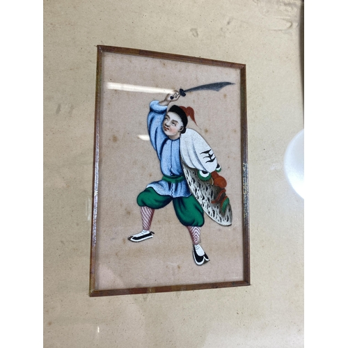 376 - A PAIR OF 19TH CENTURY CHINESE RICE PAPER PAINTINGS IN GILT FRAMES, 29 X 24CM