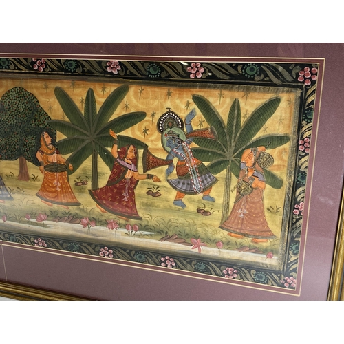 381 - A LARGE INDIAN SILK PICTURE OF A CEREMONY, 112 X 50CM