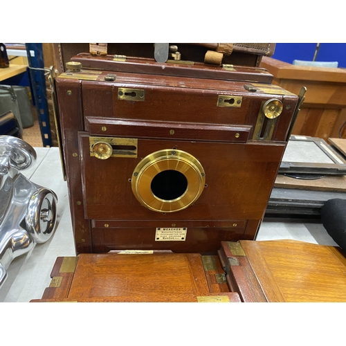 2 - A C.1870 MEAGHER, LONDON WHOLE PLATE TRANSITIONAL TAILBOARD CAMERA WITH CASE AND ASSORTED WOODEN PLA... 