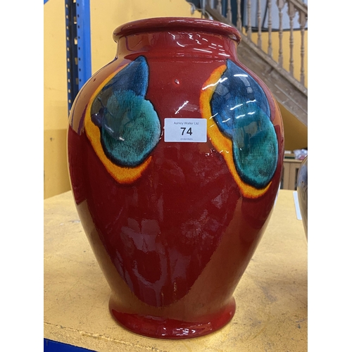 74 - A LARGE POOLE POTTERY VASE, HEIGHT 36CM