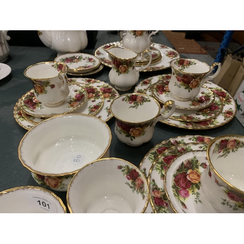 101 - A ROYAL ALBERT 'OLD COUNTRY ROSES' COFFEE/TEASET TO INCLUDE A COFFEE POT, CREAM JUGS, SUGAR BOWLS, C... 