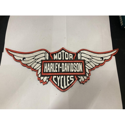 197 - A CAST 'HARLEY DAVIDSON CYCLES' WINGS SIGN WIDTH 38CM