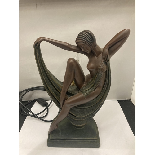 203 - AN ART DECO STYLE RESIN NUDE LADY LAMP BASE HEIGHT  36CM