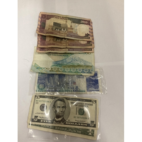 221 - A QUANTITY OF ASSORTED BANK NOTES TO INCLUDE AMERICA, SINGAPORE, IRAN, ETC