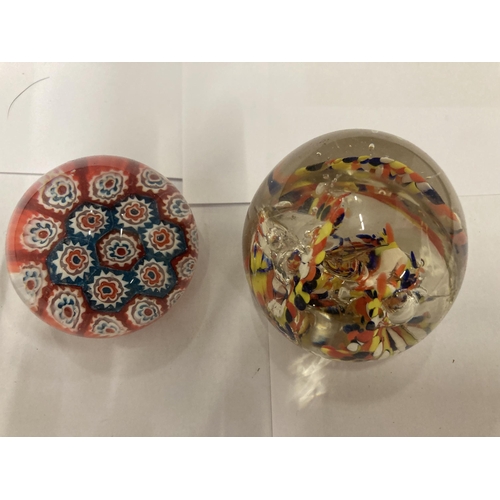 222 - TWO GLASS PAPERWEIGHTS TO INCLUDE A MILLEFIORI STYLE