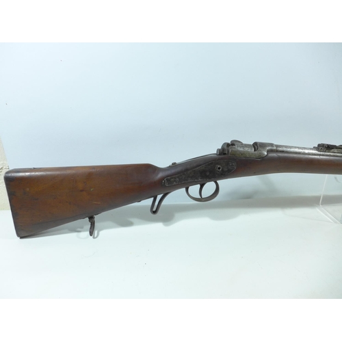 307 - A MID 19TH CENTURY OBSOLETE CALIBRE WERNDL-HOLUB RIFLE, 83CM BARREL, LACKING HAMMER, TOTAL LENGTH 12... 