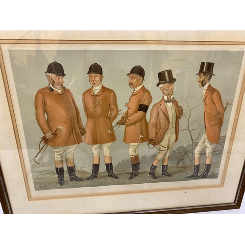 92 - A LARGE 'SPY' FRAMED HUNTING PRINT 'MASTER'S MEET', 65 X 53CM