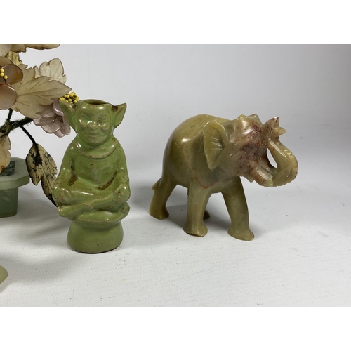 398 - A MIXED GROUP OF ORIENTAL ITEMS TO INCLUDE JADE TYPE ELEPHANT, PLANT, EGYPTIAN HEAD ETC, PLANT HEIGH... 