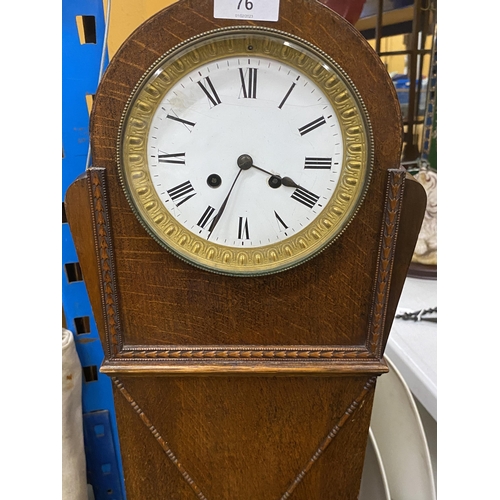 76 - A VINTAGE OAK CASED GRANDAUGHTER CLOCK, HEIGHT 130CM