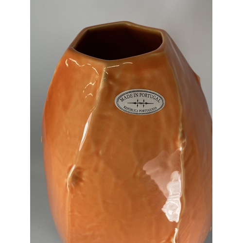 93 - A PORTUGUESE CACTUS DESIGN 'FARVAL' ORANGE VASE, HEIGHT 45CM