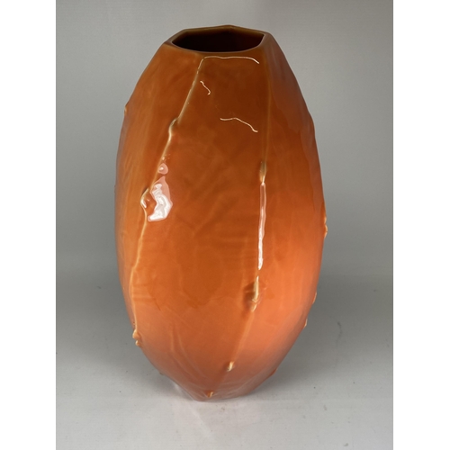 93 - A PORTUGUESE CACTUS DESIGN 'FARVAL' ORANGE VASE, HEIGHT 45CM