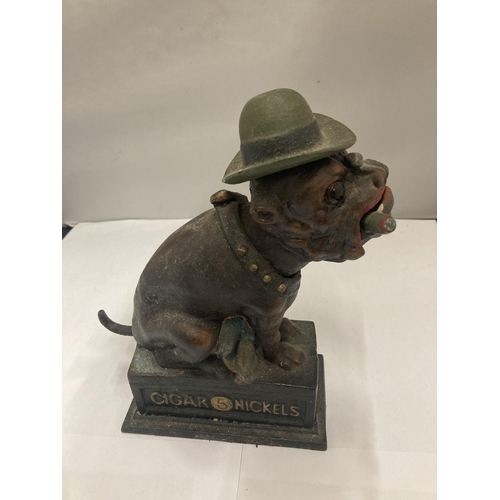 215 - A VINTAGE STYLE CAST 'OLE PUFFER' DOG MONEY BANK