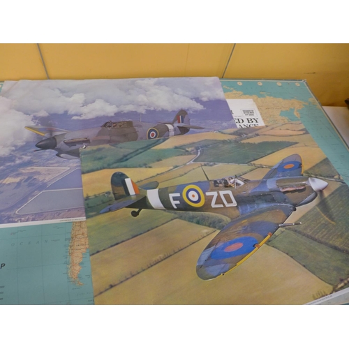 438 - TWO SIGNED COLOURED PRINTS OF WORLD WAR II AIRCRAFT, SIGNED PRINT OF BATTLE OF BRITAIN A.C.E. WING C... 