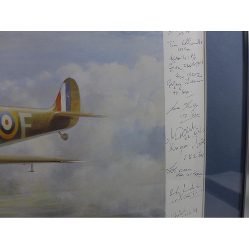 446 - A RARE AND UNIQUE BATTLE OF BRITAIN COLOUR PRINT OF 