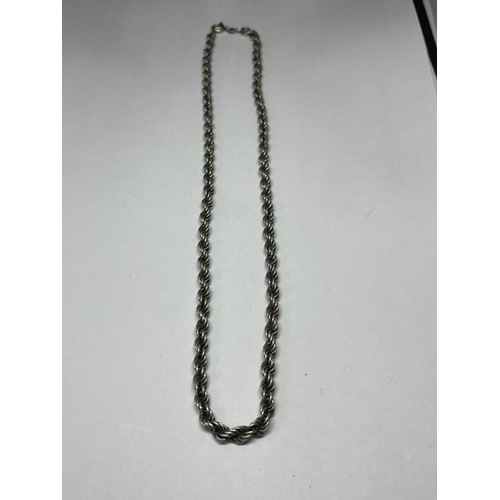 549 - A MARKED SILVER ROPE NECKLACE LENGTH 18 INCHES