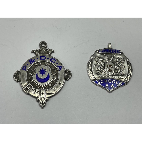 582 - TWO HALLMARKED BIRMINGHAM SILVER WATCH CHAIN FOBS