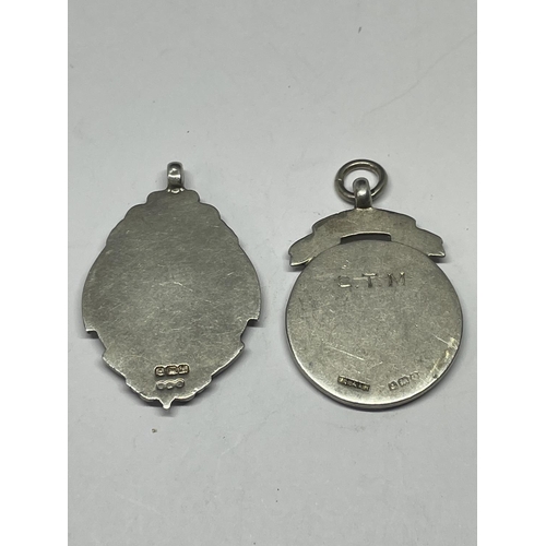 591 - TWO HALLMARKED BIRMINGHAM SILVER WATCH CHAIN FOBS