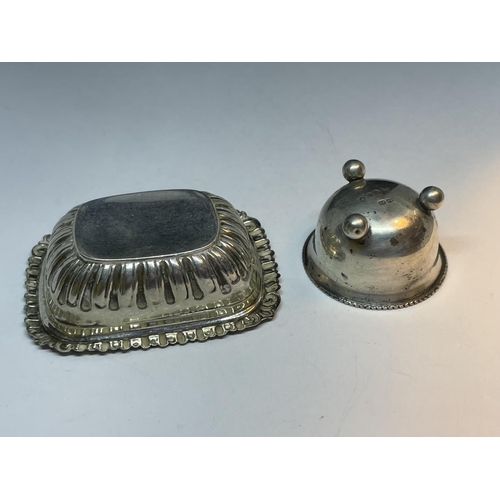 644 - TWO HALLMARKED SILVER MINIATURE POTS ROUND BEING LONDON AND THE RECTANGULAR BIRMINGHAM