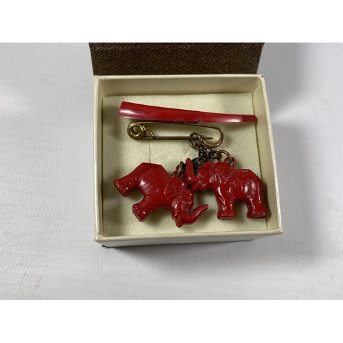 741 - A VINTAGE CORAL ELEPHANT BROOCH